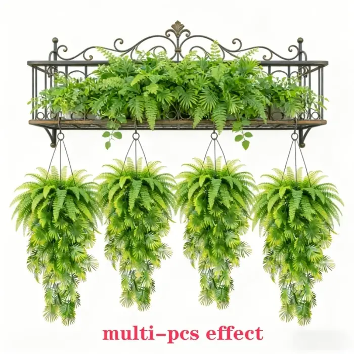 Ensemble de 3 plantes suspendues artificielles : fougère de Boston à feuilles larges et herbe Carex