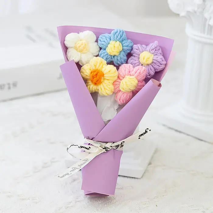 Bouquet de Fleurs Artificielles Tissées à la Main, en Laine, Cadeau d'Anniversaire, de la ixdes Léon
