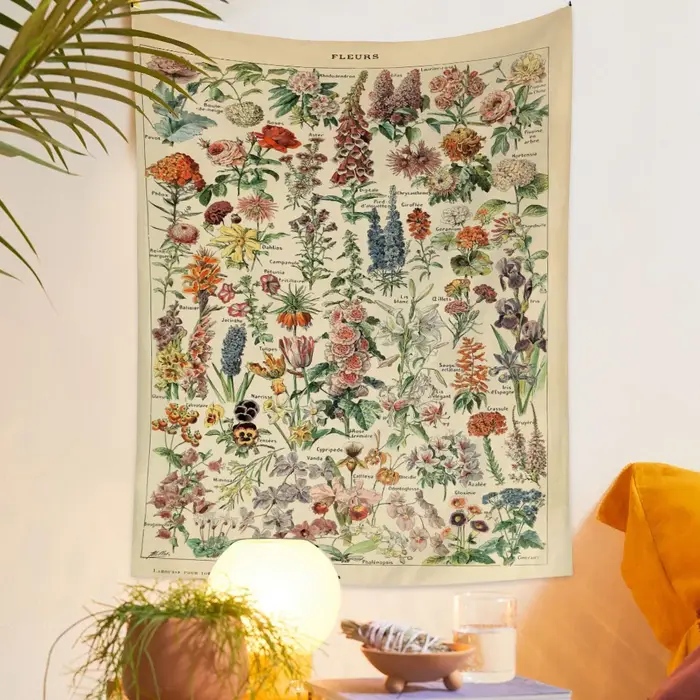 Concerflower Botanical Lent Rooms Tapisserie, Boho Art Icidal Strated Wall Decor, Farmhose Vintage