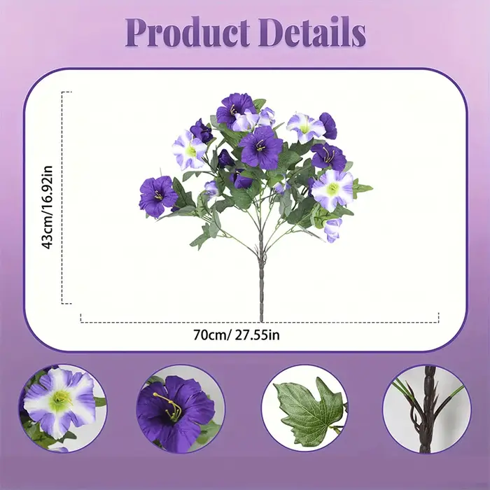 Fleurs de gloire du matin en soie artificielle violette, fausses bouquets de fleurs pour fête de mar