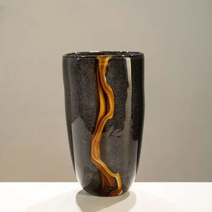 Vase à fleurs rétro noir veiné d'orange, 1 pièce, décoration douce haut de gamme, ornement moderne,