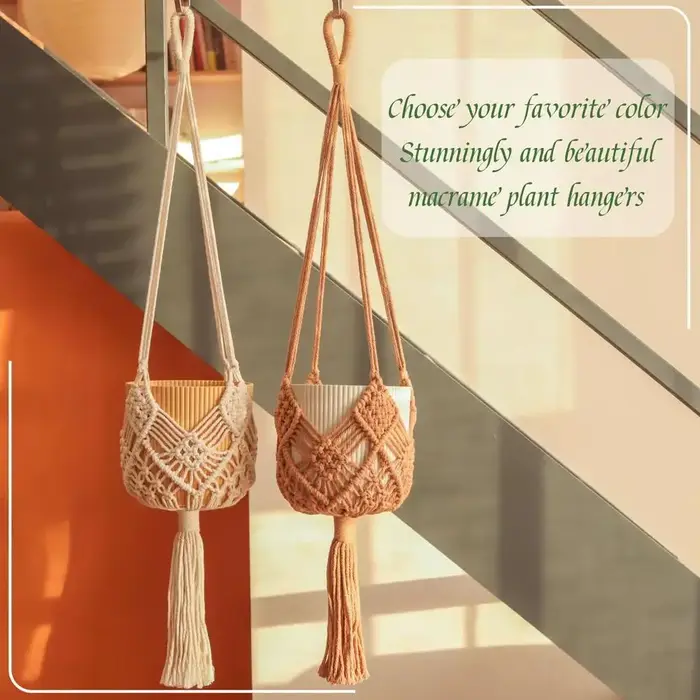 Porte-plante en macramé fait main en corde de coton