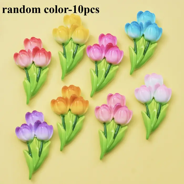 Ensemble de statues de fleurs en résine, 10 pièces, fleurs de tulipe plates pour scrapbooking, artisanat de bricolage et décorations de vacances, aucune électricité requise