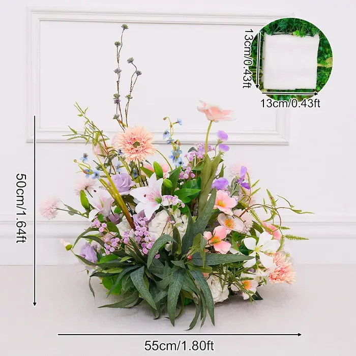 H8742 Lilas rose blanc avec rangée de fleurs vertes plancher de mariage Arrangement Floral maison cheminée décor tenture murale couronne guirlande