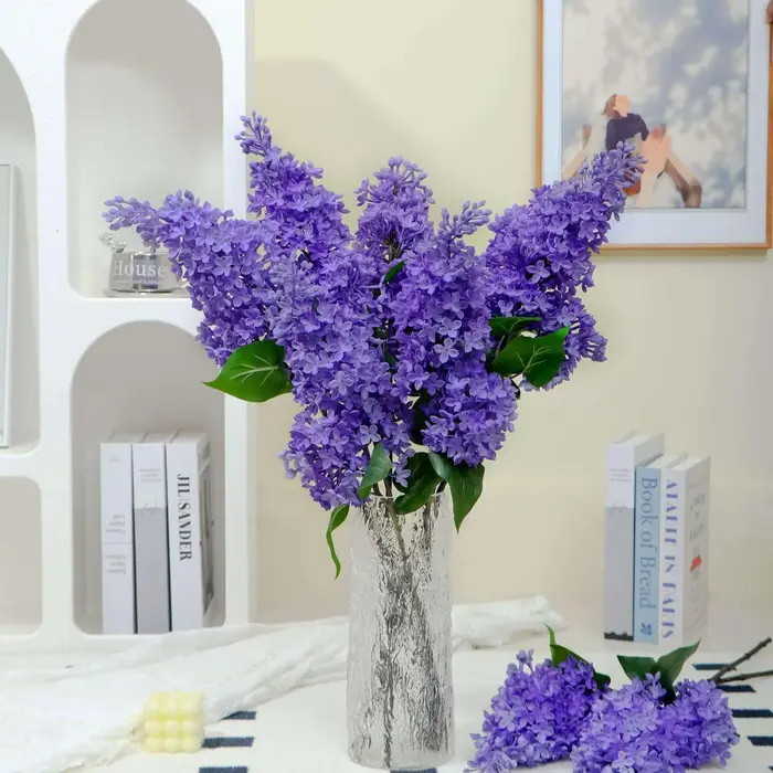 1 fleur artificielle en silicone de couleur lilas