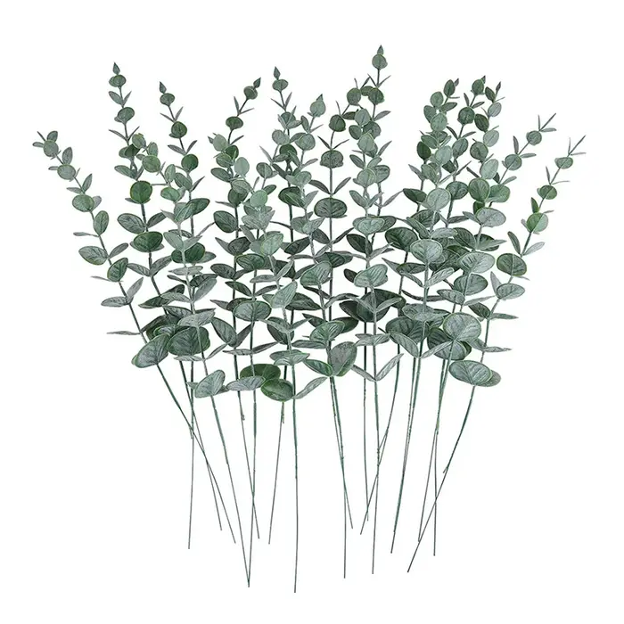 Feuilles d'eucalyptus artificielles, plantes vertes, branches du cuir chevelu, couronne de fleurs, b