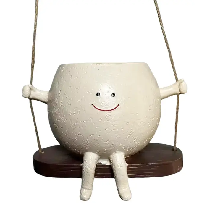 Pot de fleurs suspendu en résine, design tête de chaise/balançoire souriante, créatif, pour plantes