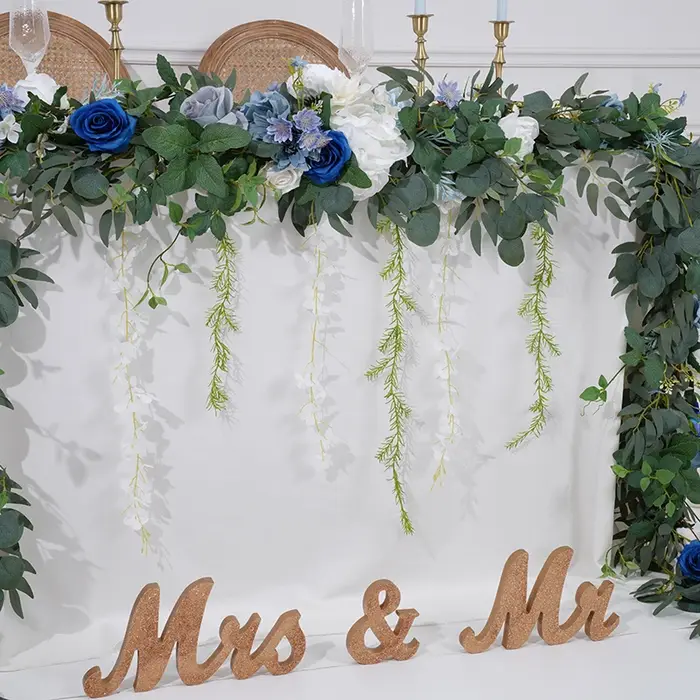 C8634 bleu blanc série verdure accrocher glycine fleur chemin Table pièce maîtresse décor mariage Arrangement Floral Banquet fournitures