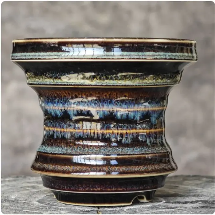 Pot en porcelaine bleue ronde émaillée pour racines