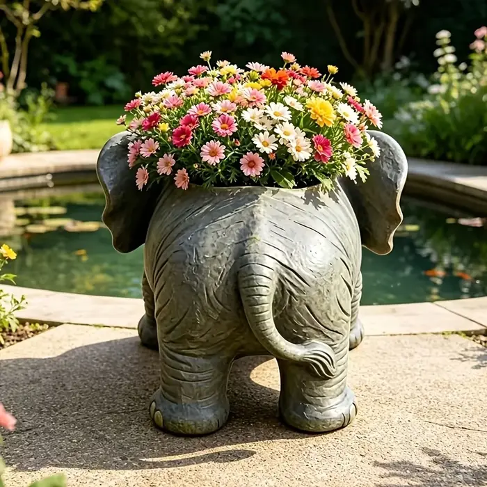 Pot de fleurs en forme d'éléphant, 1 pièce, décoration de jardin en résine pour cour, balcon, décoration extérieure, pot de fleurs en résine en forme d'éléphant, ornement de décoration de cour, pot de
