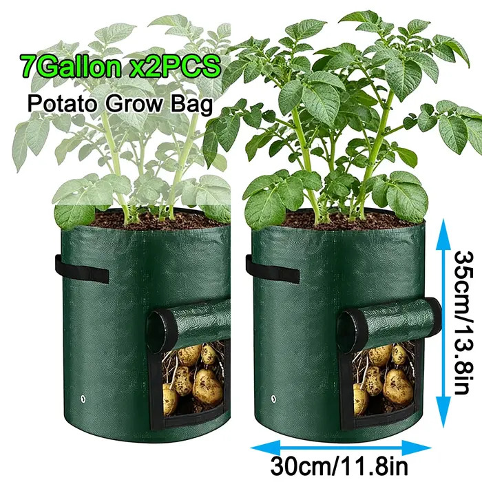 Lot de 2 sacs de plantation pour pommes de terre vertes avec poignées et couvercles