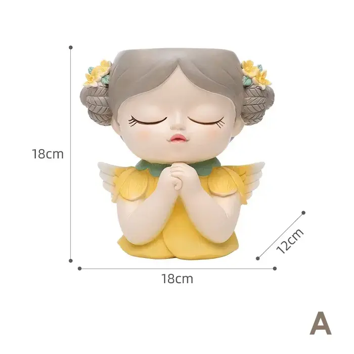 Pot de jardinière de visage de fille d'ange mignon de 7 pouces avec trou de Drainage