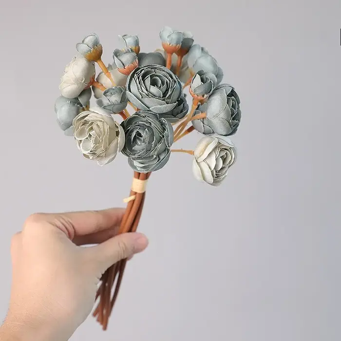 Bouquet de Lotus de rosée d'automne, fausses fleurs en soie, décor de balcon, petite Rose de thé art