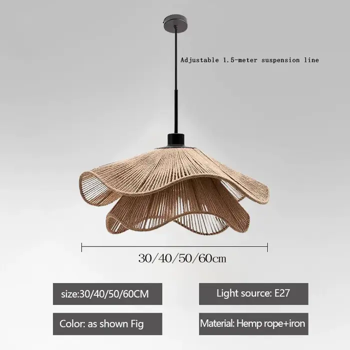 Lampe suspendue en forme de fleur en corde de chanvre