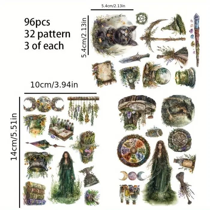 96-99pc autocollants magiques avec herbe magique colorée