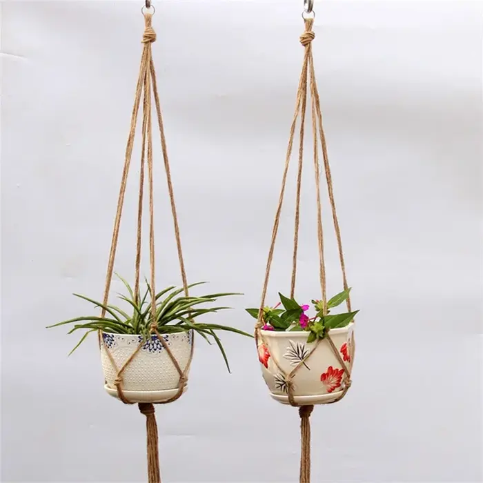 Pot de fleur corde de chanvre filet suspendu paille macramé plante cintre Pot