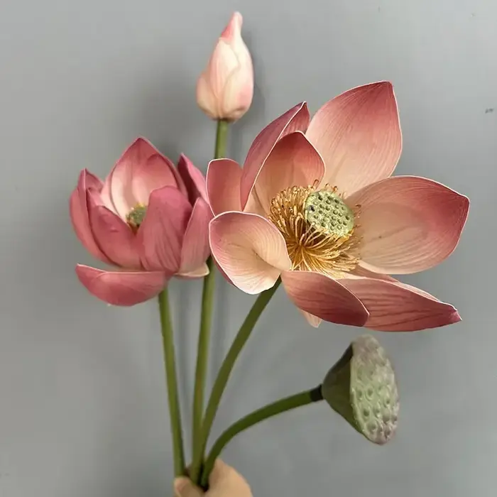 Fleurs artificielles en PU en forme de bourgeon de lotus simulé, ruban décoratif pour mariage, lotus artificiels roses, décoration de jardin, plante verte