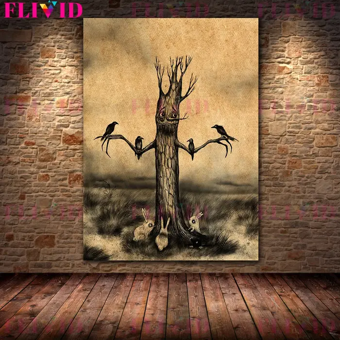 Collection de histoires sur les esprits d'arbres, toile d'art mural Vintage, peinture mystérieuse pe
