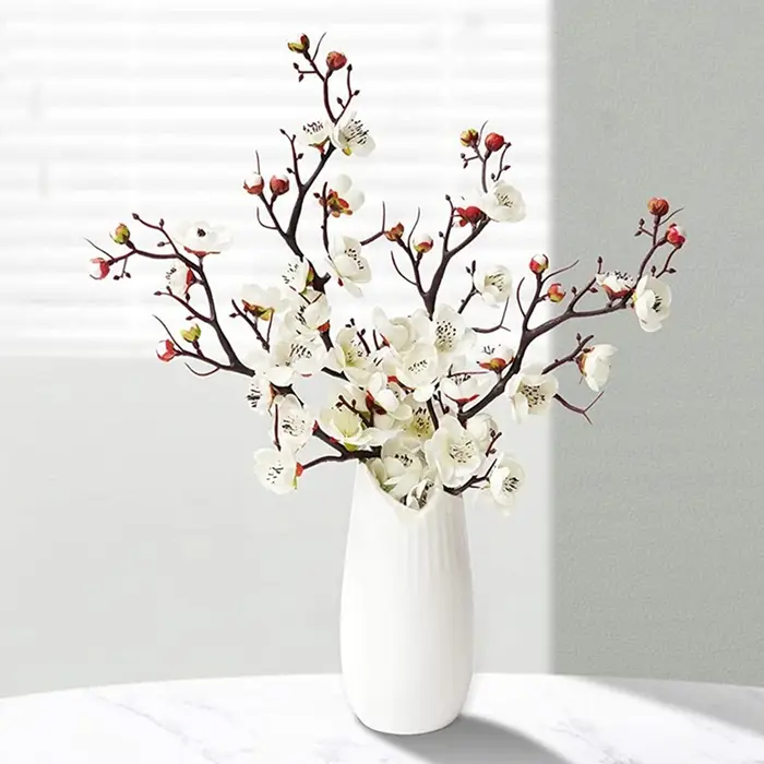 1pcs fleurs artificielles fleur de prunier pêche branche soie
