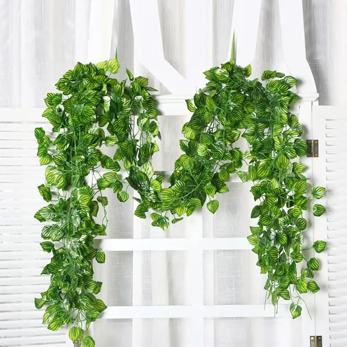 Plante artificielle en rotin, feuilles vertes en soie, pour décoration de maison, mur de fond, fauss