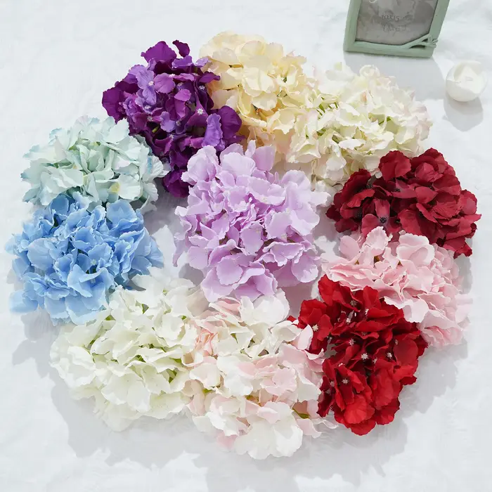 15 pièces/lot 18CM 54 pétales grandes têtes florales d'hortensia fleurs artificielles maison bricolage décoration de jardin de mariage faux flotteurs mur fête