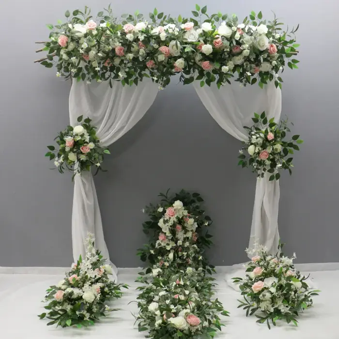Guirlande de fleurs artificielles feuilles d'olivier et roses