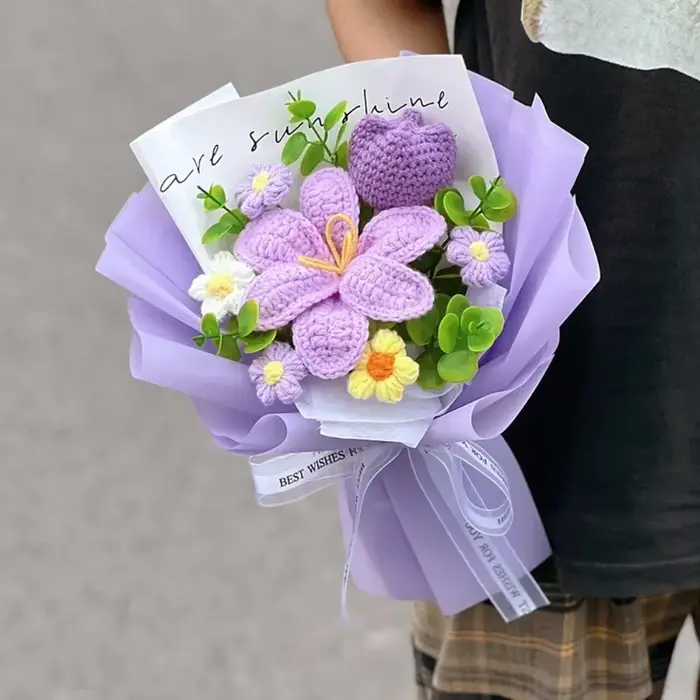 Nouveau coton Crochet fleur Bouquet tissé à la main tricoté