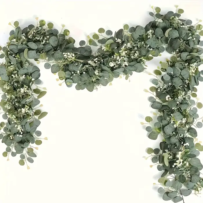 Couronne d'eucalyptus artificielle, fausse vigne verte, guirlande murale suspendue pour intérieur et extérieur, décoration de maison, saisons, vacances, fête de mariage