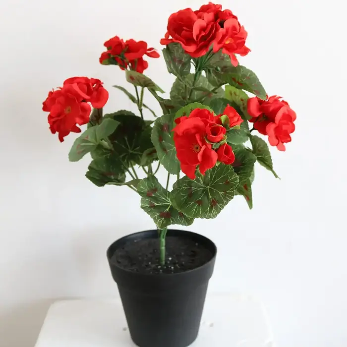 Fleurs artificielles de géranium rouge sadbegonia injFlowers, décoration de jardin, extérieur et intérieur, pelouse, 4 pièces