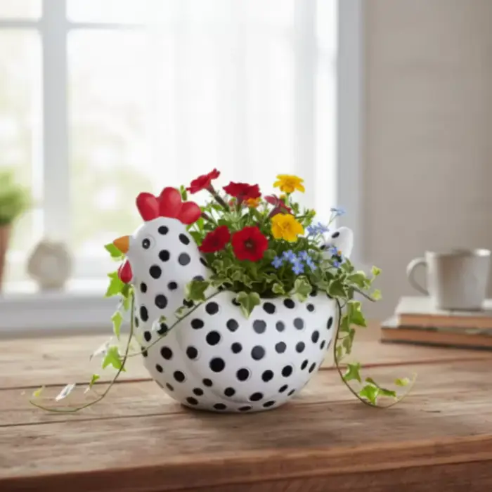 Pot de fleurs en résine en forme de poulet de dessin animé