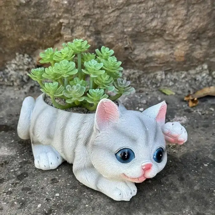 Pot fleur en forme félin mignon