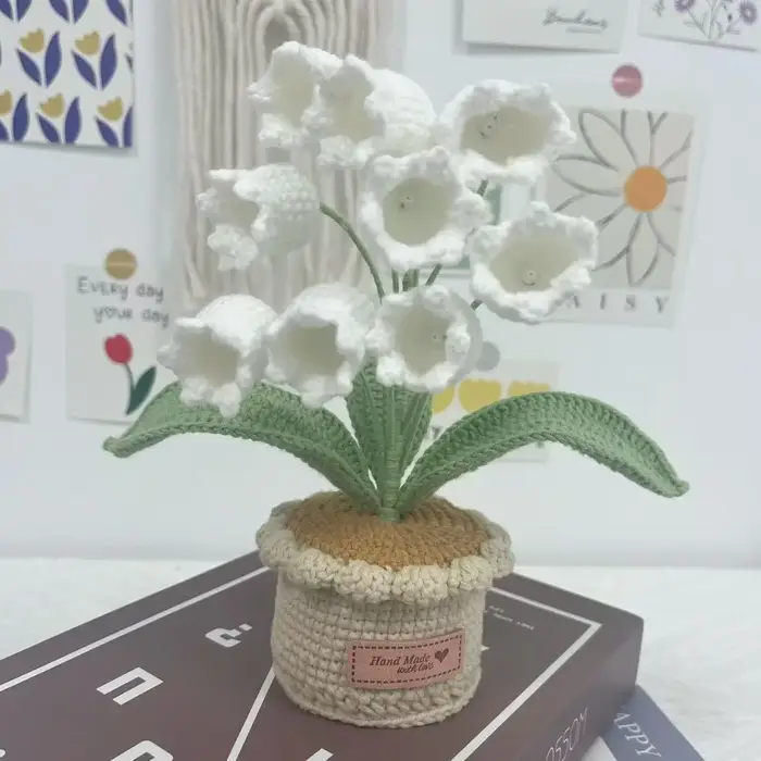 Crochet cloche orchidée en Pot fleur tissée à la main plante artificielle créative décoration de bureau Pot