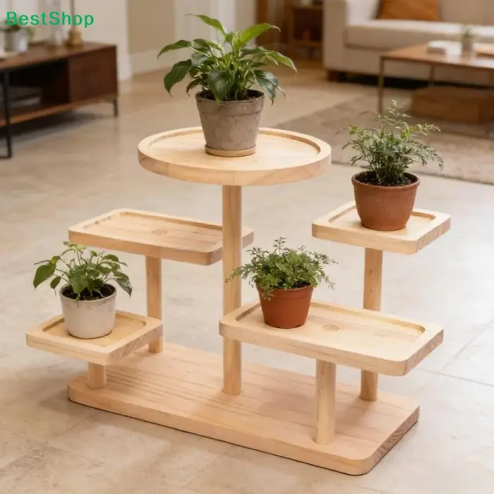 ☭ Support à plantes en bois à 5 niveaux