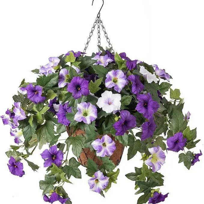 Fleurs artificielles de pétunia résistantes aux UV, fausses fleurs en soie à suspendre au mur pour l