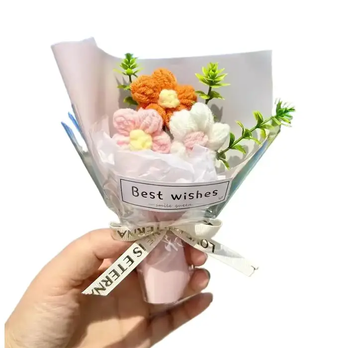 Mini bouquet de fleurs tricotées créatif, bouquet de fleurs tissées, décoration florale, bouquet sim