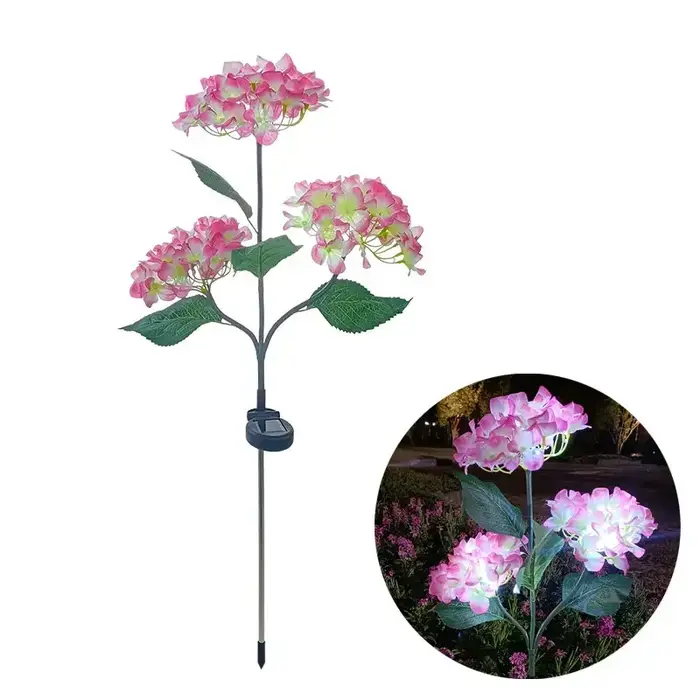 Lampe solaire de jardin à 3 têtes d'hortensias