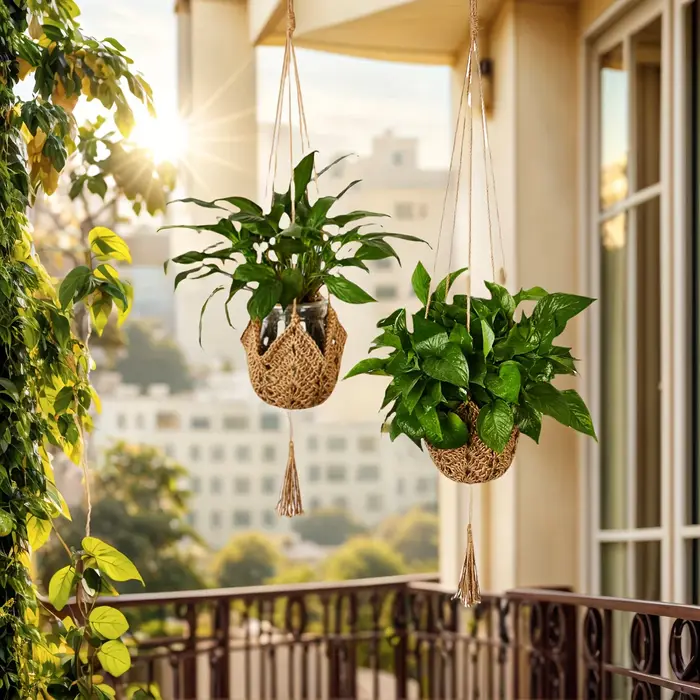 Support de plante en macramé en jute style bohème – Convient aux pots de 3 à 12 pouces