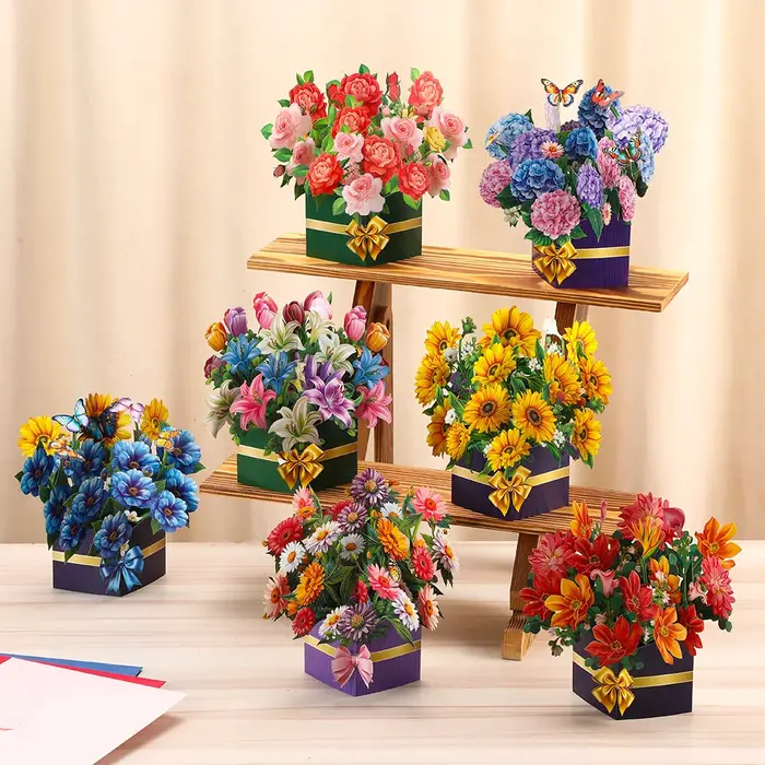 Carte de vœux pop-up avec bouquet de fleurs