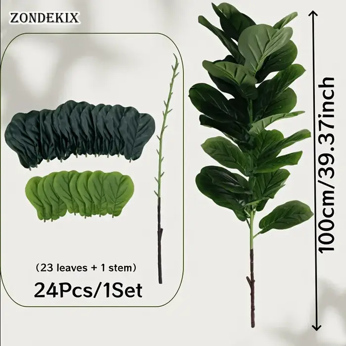 Grand arbre artificiel Ficus de 100 cm à 23 feuilles, plantes tropicales artificielles, feuilles de 