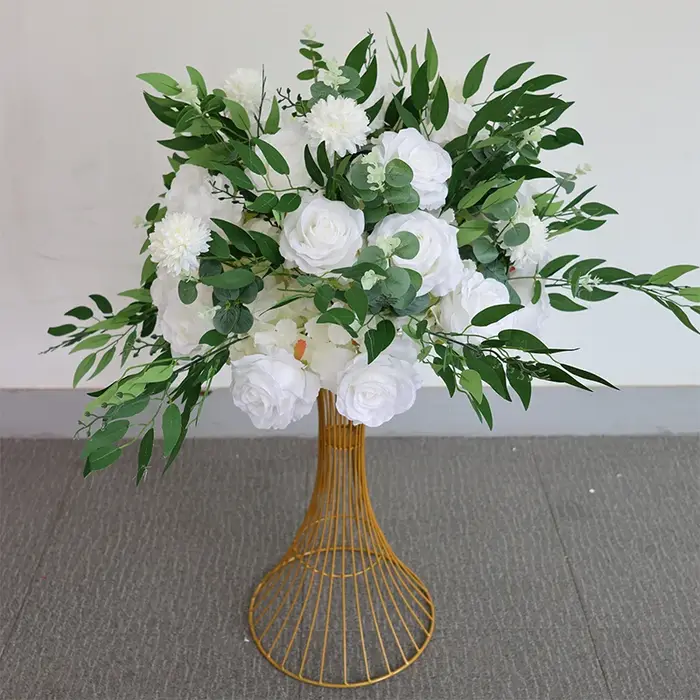 Centre de Table en forme d'hortensia, Rose blanche, feuilles vertes, boule, Arrangement de rangées f
