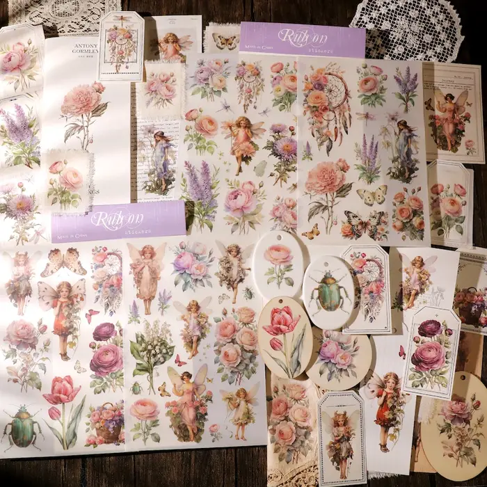 Autocollant esthétique transfert fleur rose pour scrapbooking