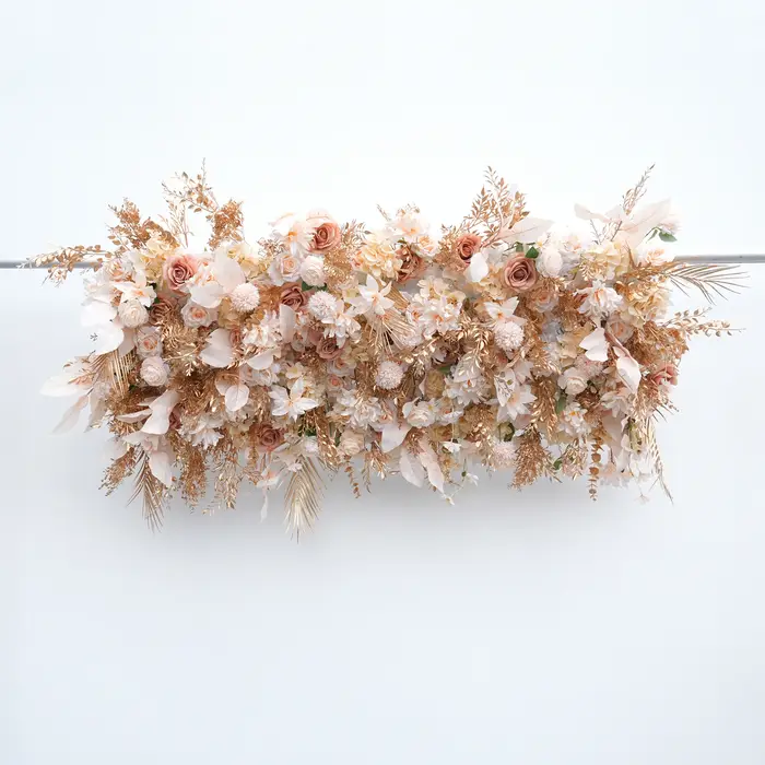 A9027 Angela fleur artificielle Champagne feuilles d'or Base en tissu Arrangement Floral en plein air mariage toile de fond arc décor accessoires