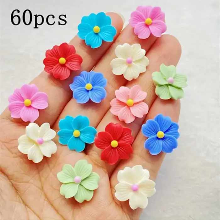 60 pièces de fleurs en résine mélangées, cabochons décoratifs à fond plat pour scrapbooking, accesso