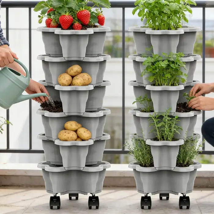 Tour à plantes à 6 niveaux avec roulettes