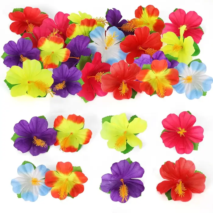 Fleurs d'hibiscus artificielles en soie, fausses fleurs pour décoration de fête hawaïenne, mariage tropical d'été, plage, anniversaire, fournitures pour couronnes DIY