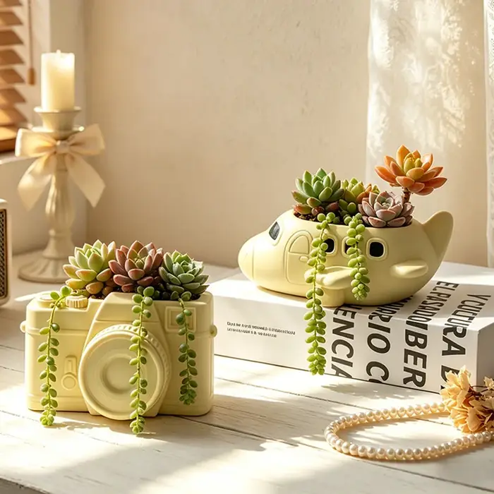 Nouveau pot de fleurs créatif en résine en forme d'avion de dessin animé pour plantes succulentes