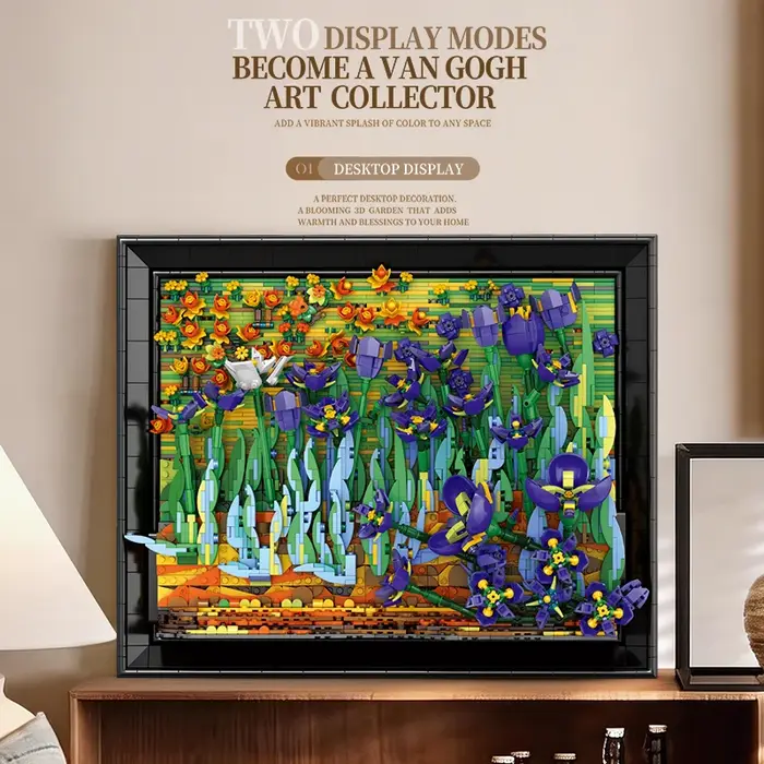 3480 pièces Blocs de construction Fleur d'iris Modèle de bouquet de fleurs 3D stéréoscopique Ornement de bureau Décoration murale Jouet cadeau de vacances pour adultes