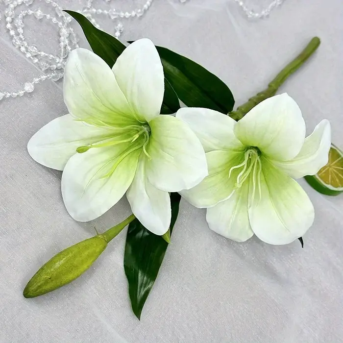 Fleurs artificielles de lys, faux pompons au toucher réel, 3 têtes, fausse flore pour décoration int