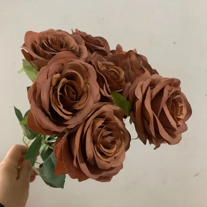 Bouquet de Roses artificielles à 9 têtes, fausse Rose café marron, décoration de maison, mariage