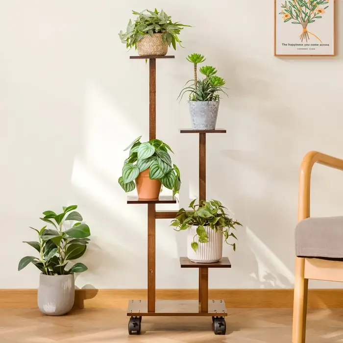 Étagère à plantes en bois massif multicouche